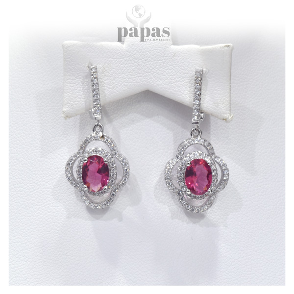 ER-003 Real Silver Earring with Pink Stone