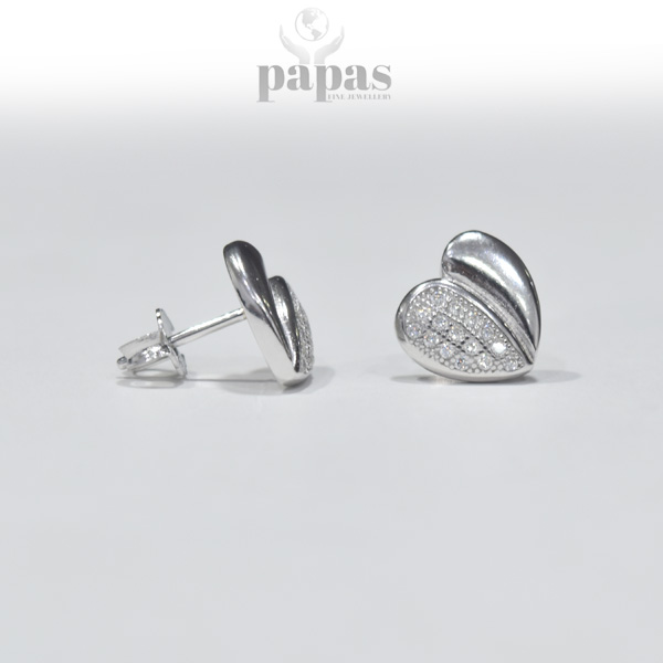 ER-008 Real Silver Heart Earring with Zircon