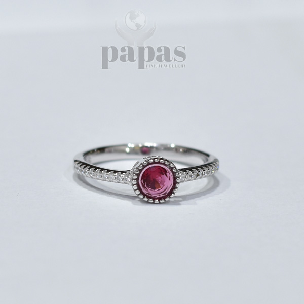 LR-003 Real Silver Ladies Ring with Pink Stone